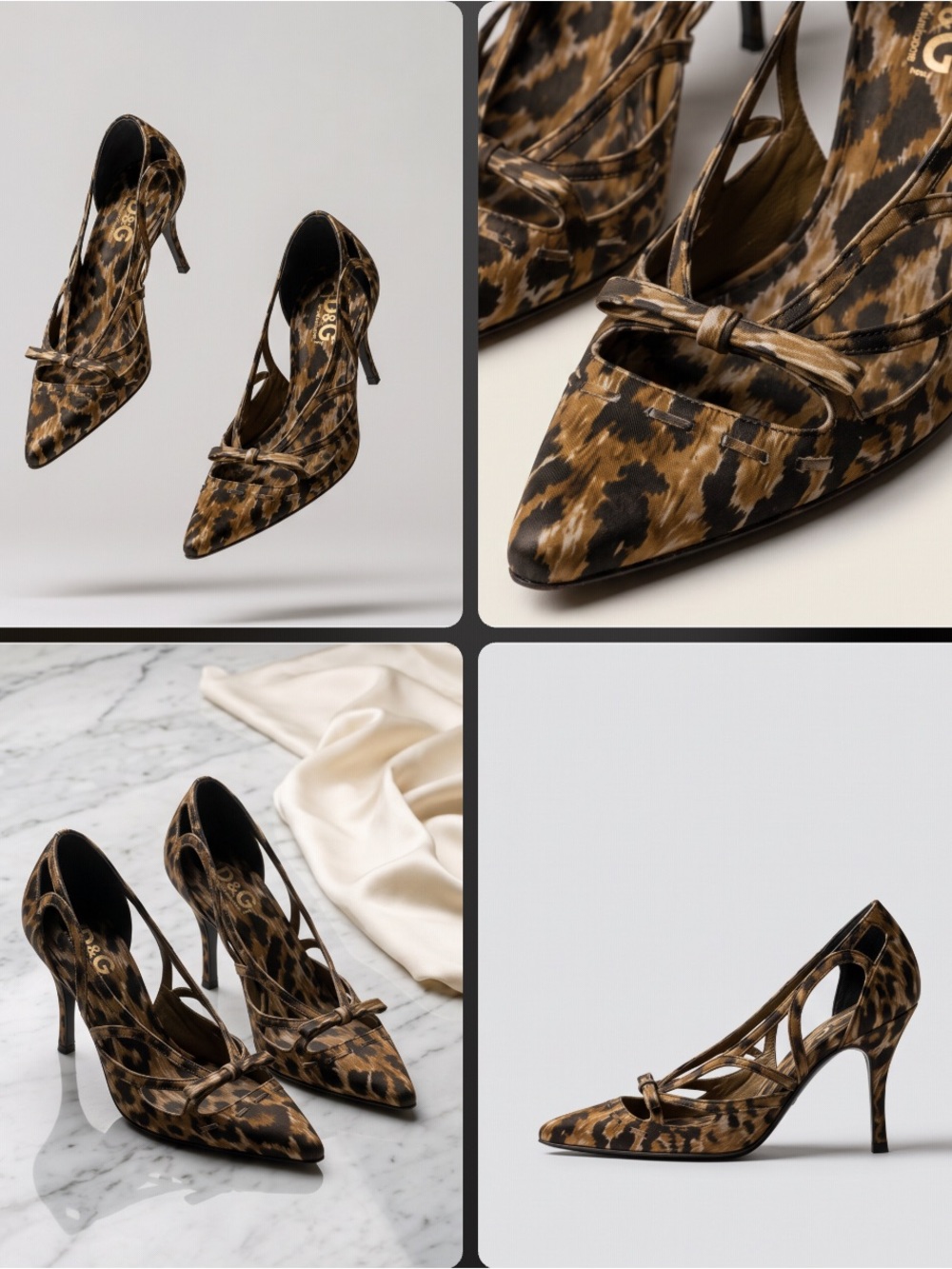 Dolce & Gabbana Leopard-Print Pointed Slingback Heels in Brown and Black